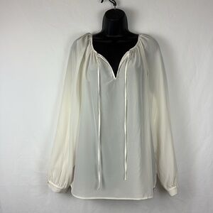 Lauren Ralph Lauren Sheer 100% Silk Peasant Blouse Top Women’s Size 16 Off White